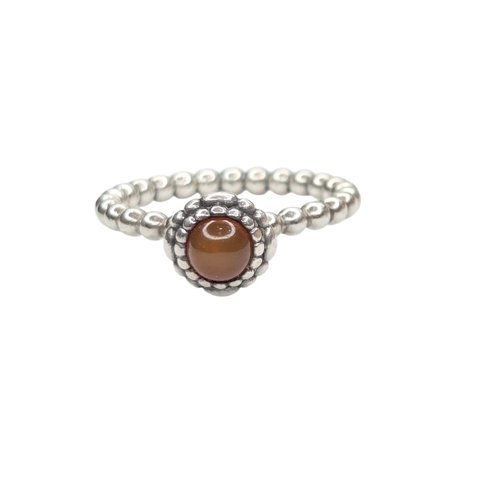 Vintage Pandora Carnelian Cabochon Solitaire Ring Size 6